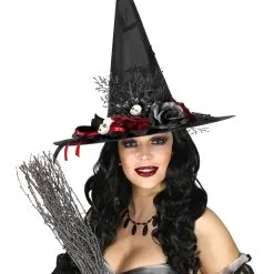 Hexenhut Mit Rosen & Puppenköpfen -Magier Verkaufsladen hexenhut mit fledermaeusen und puppenkoepfe witch hat with bats roses and doll heads 39145 03